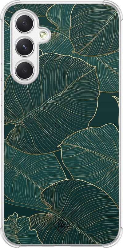 Casimoda® hoesje - Geschikt voor Samsung Galaxy A15 - Monstera Leaves - Shockproof case - Extra sterk - TPU/polycarbonaat - Groen, Transparant