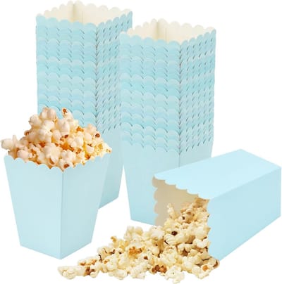 Mini Popcorn Containers - 50 Stuks Papieren Popcornzakken voor Filmavonden, Feestjes en Verjaardagen, Blauw en Praktisch Gebruik
