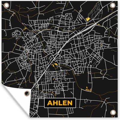 Tuin poster Black and Gold – Stadskaart – Ahlen – Duitsland – Plattegrond – Kaart - 200x200 cm - Tuindoek