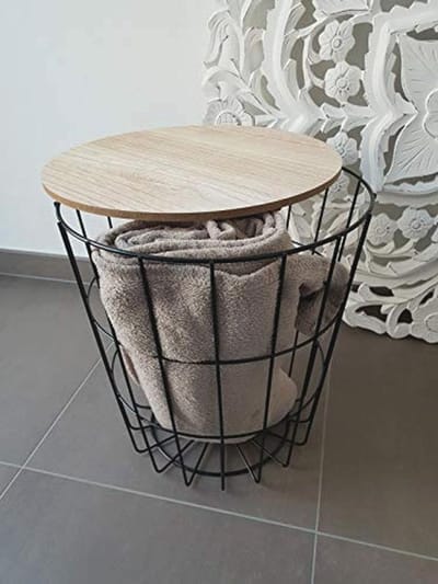 Bijzettafel met opbergruimte - Ronde salontafel in zwart en hout