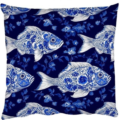 Sierkussens - Kussentjes Woonkamer - 50x50 cm - Vissen - Bloemen - Blauw