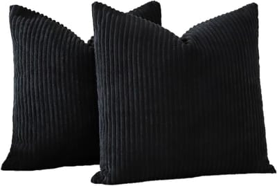 Kussenlopen - Fluweel Ribcord - Decoratief voor Bank en Woonkamer - Zwart - Set van 2 - 40 x 40 cm - 2 Stuks