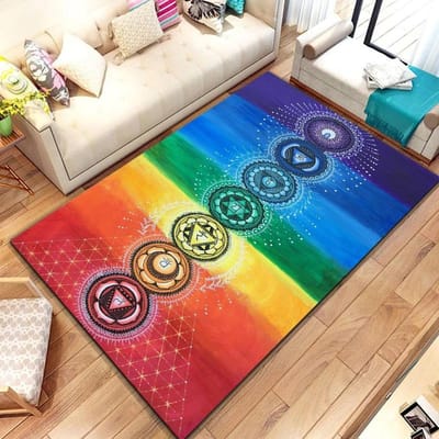 Nieuw In Rainbow 7 Chakra Mandala Boheemse Vloerkleed, Tapijt voor Woonkamer Slaapkamer Bank Deurmat Decoratie, Yoga Zachte Antislip Vloermat 40x60cm (16x24in)
