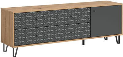 Prisma TV-meubel 2 laden, 1 deur eik decor, mat grijs.