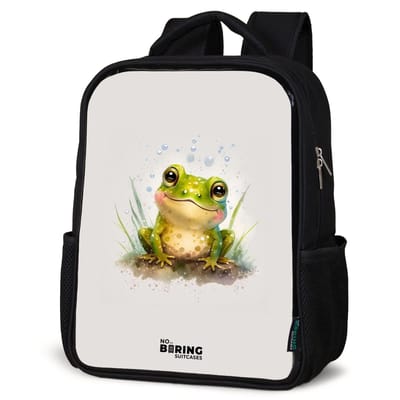 NoBoringSuitcases.com® - Rugzak zwart - Schooltas jongen & meisje - Kikker - Groen - Waterverf - Dieren - Rugtas voor school - Boekentas kind - Schoolrugzak - Kinderrugzak
