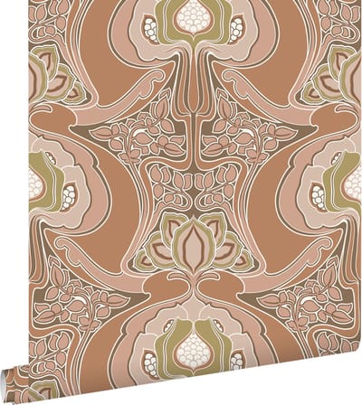 ESTAhome behang vintage bloemen in art nouveau stijl terracotta roze - 53 cm x 10.05 m - 139570