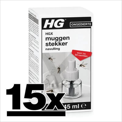 15 x HG X - Muggenstekker Navulling - Continue Bestrijding - 54 Nachten - 45 ml - Voordeelverpakking - 15 stuks