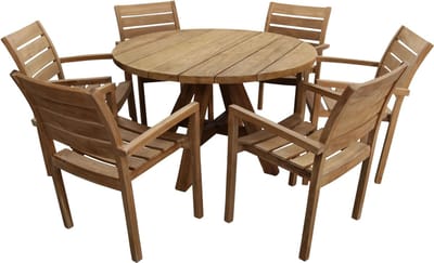 7-delige ronde tuinset | 6 Bulu tuinstoelen | ⌀150cm tuintafel (Teakhout)