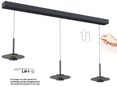 Artdelight - Hanglamp Madison 3 lichts L 130 cm comfortlift zwart