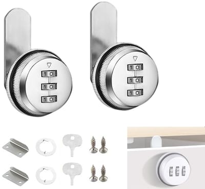 Dailygoods- Cijferslot Set van 2 - 3-Cijferig Combinatieslot - Diefstalbeveiliging - Roestvrij Staal - Noodsleutel Inclusief - Flexibel en Praktisch