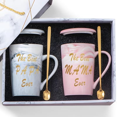 Keramische Koffiemok met Marmeren Motief voor Ouders - Perfect Cadeau voor Vader en Moeder