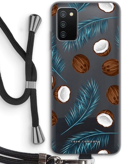 Case Company® - Hoesje met koord geschikt voor Samsung Galaxy A03S hoesje met Koord - Kokosnoot - Telefoonhoesje met Zwart Koord - Bescherming aan alle Kanten en Over de Schermrand