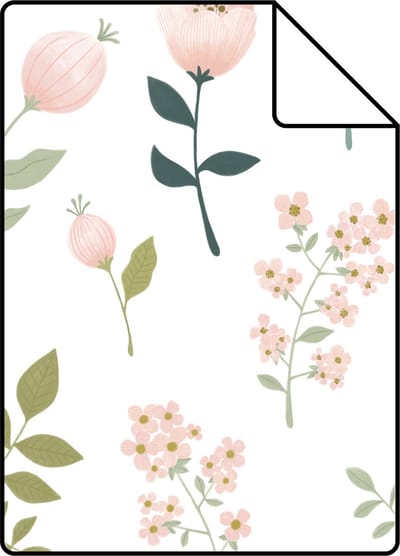 Proefstaal ESTAhome behang bloemen wit, roze en groen - 26.5 x 21 cm - 139339-S