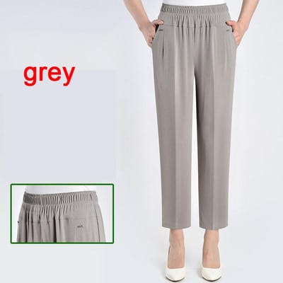 XL-8XL Zomer IJs Zijde Dikke Moeder Broek Middelbare Leeftijd Oude Vrouwen Broek Oma Losse Broek Groot 5XL gray