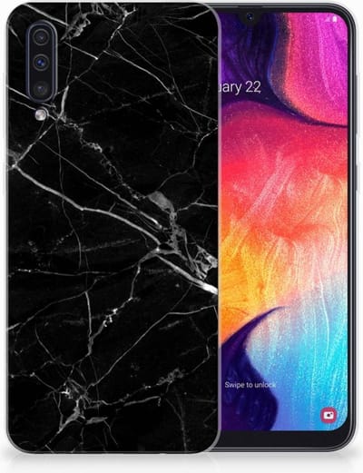 Samsung Galaxy A50 TPU Siliconen Hoesje Marmer Zwart - Origineel Cadeau Vader