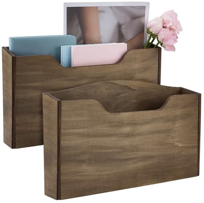 Dailygoods- Muurpostorganizer Houten - Wandgemonteerde Bestandsorganizer - Tijdschriftenhouder - Muur File Houder - 35 x 20 x 22,2 cm - Neutrale Bruine Kleur