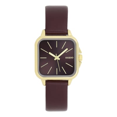 OOZOO Timepieces - Goudkleurige horloge met vijgenrode leren band - C11613