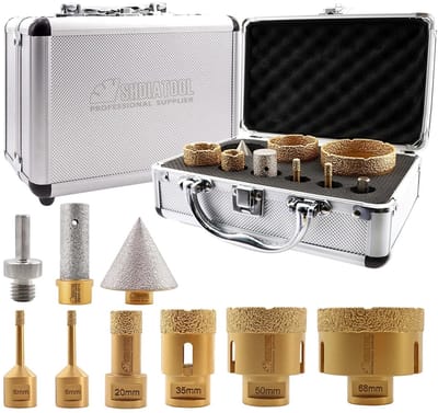 Diamantboor Set - Boorbits M14 - Materiaal Boren - Vacuüm Gesoldeerd - 9 Stuks - Grijs