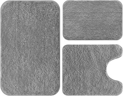 Badkamermat 3-delig set - zacht absorberend water - microvezel materiaal - U toiletmat - anti-slip rubberen zool - verdikte vloermat - exclusief voor de badkamer - grijs - 40 x 60cm