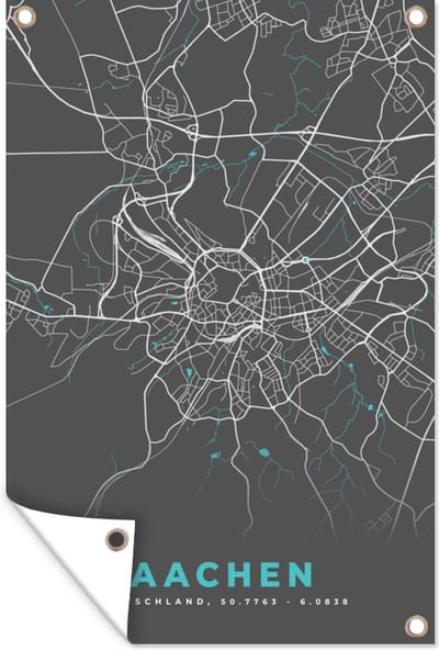 Muurdecoratie Stadskaart – Aachen – Duitsland – Plattegrond – Kaart - 120x180 cm - Tuinposter - Tuindoek