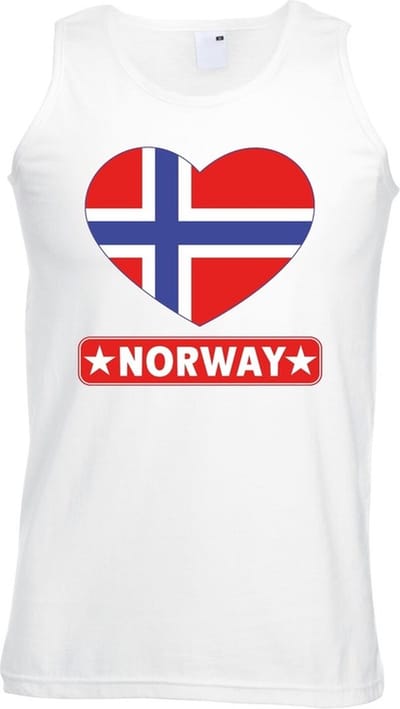 Noorwegen singlet shirt/ tanktop met Noorse vlag in hart wit heren S