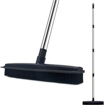 De Blaffende Kat 2 in 1 Rubberen bezem – Bezem binnen & buiten – Vloerwisser met steel - Vloertrekker – Veger - Extra lang 160cm