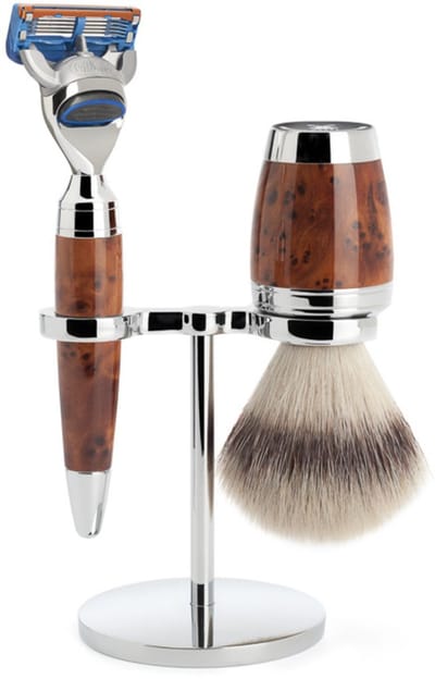 MÜHLE -Fusion & Sillvertip -Fibre Scheerset (3-Delig) Stylo Thuja Wood