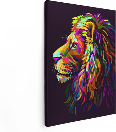 Artaza Canvas Schilderij Dierenkop Leeuw - 30x40 cm - Klein - Muurdecoratie Popart - Wanddecoratie Dieren - Kamer Accessoires Woonkamer