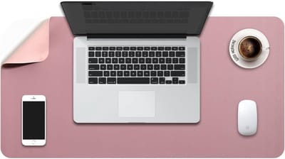 XL, grote muismat, laptop-bureaumat, bureauonderlegger, bureau, pad, schrijfblok, dubbelzijdig gebruik PU-leer, waterdicht, 70 x 35 cm, donkerroze/roze