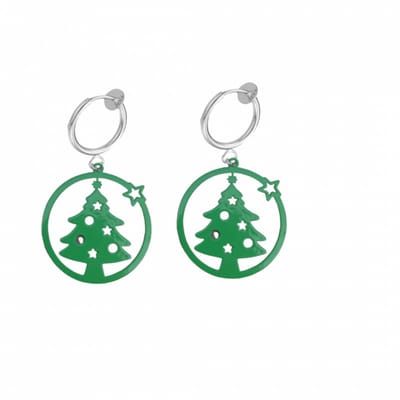 Klem oorbellen- groene -kerstboom- zilverkleur- geen gaatje- Charme Bijoux