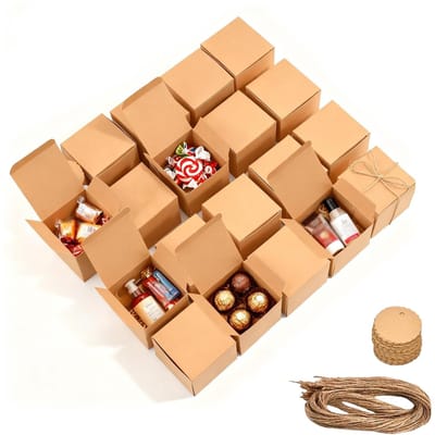Dailygoods - FRTAOOP Adventskalender Cadeaudozen om te vullen voor Kerstmis - 7 x 7 x 7 cm DIY kleine lege dozen set voor kinderen Geschikt voor snoep, koekjes en kerstcadeaus