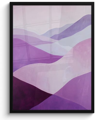 Poster in lijst - Fotolijst 50x70 cm - Posters - Abstract - Heuvels - Landschap - Paars - Posterlijst zwart - Decoratie - Wanddecoratie woonkamer - Muurdecoratie slaapkamer