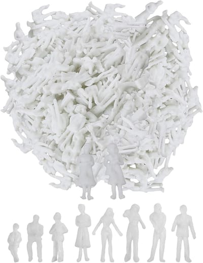 Onbeschilderde Witte Menselijke Figuren - Miniatuur Figuren van Plastic - Zittende en Staande Figuren voor Diorama's en Miniature Scènes in Schaal 1:100, Perfect voor Modelbouw en Hobbyprojecten