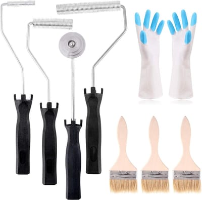 Glasvezel Roller Gereedschap - 4 Stuks met Detail Borstels en Handschoen - Lamineren Verf Roller Kit voor Mold Hars - Bad Douche Kit Paint roller