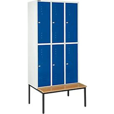 Schäfer Shop Select Kledinglocker, met zitbank, 3x2 compartimenten, 300 mm, Cilinderslot. Deur gentiaanblauw