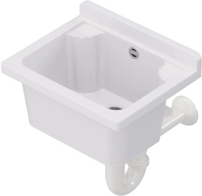 QLS Gootsteen Wit 42x34x24 cm van Kunststof - Inclusief Sifonset - voor Tuin en Wasruimte 10868