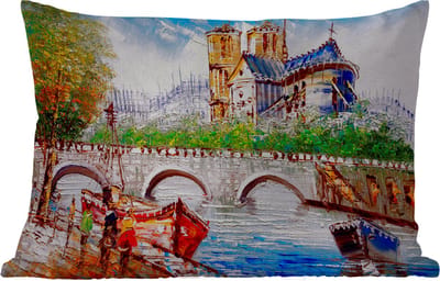 Buitenkussens - Tuin - Schilderij - Parijs - Boot - Brug - 50x30 cm