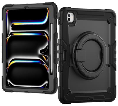 Mobilize Tablethoes geschikt voor Apple iPad Pro 13 Inch (2024) Hardcase Backcover | Mobilize Rotating Defender + Schouderband | Schokbestendig iPad Pro 13 Inch (2024) Telefoonhoesje | Anti Shock Proof + Standaard - Zwart