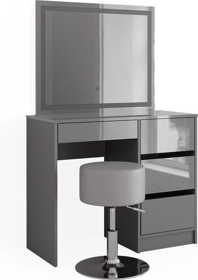 Vicco Sherry Kaptafel set met kruk – 90 cm met LED-spiegel en kruk Grijs