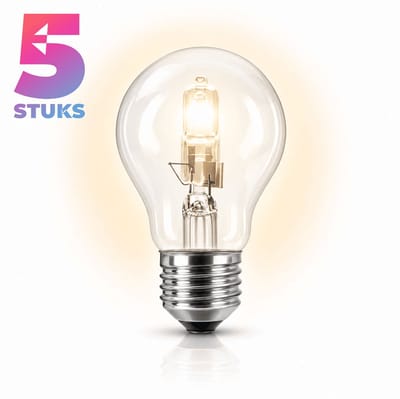 5x Peertje Halogeenlamp E27 - 100W - Warm Wit Licht (2700K) - 1900 lm - 2 jaar - Dimbaar