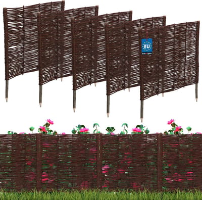 KOTARBAU® 5 st Bloembedrand, Wilgenhouten Hek, Beeteinfassing, 60 x 10 cm, Bruin, Tuinafscheiding, Houten Tuinhek, Schapenhek