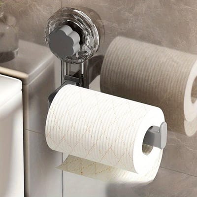 Wandgemonteerde toiletpapierhouder met zuignappen - Zelfklevend, geen boren vereist voor installatie, kunststof voor keuken en badkamer zwart