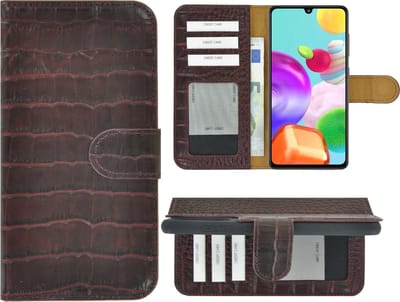 Geschikt voor Samsung Galaxy A41 Hoesje - Bookcase - Samsung A41 Wallet Book Case Echt Leer Croco Bordeauxrood Cover