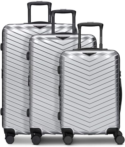 Redolz Essentials 18 4 wielen Kofferset 3-delig met uitbreidingsplooi - Harde bagage - TSA slot - Metallic-Silver Shiny