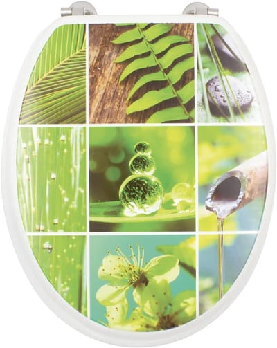 Toiletbril - Zitting Hout - Badkamer Decoratie - Roestvrijstalen Scharnieren - 45 x 37 cm - Groen