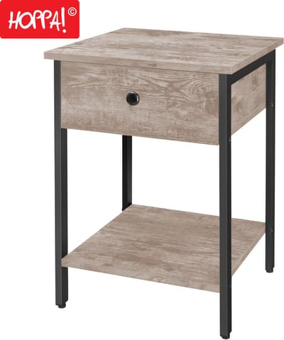 Hoppa! - Vintage nachtkastje/bijzettafel – Greige metaal - 41 x 41 x 56 cm (B x D x H)