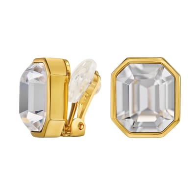 Traveller Clip Oorbellen - Oorclips Dames - Goud - 22kt Verguld - Kristal - Preciosa Crystals - 12 x 11 mm - Rechthoek - 14 x 12 mm - 157784