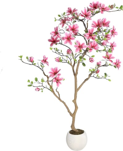 Kunstmatige magnoliaboom - Voor thuis of kantoor - Realistische zijden bladeren, zachtroze bloesems, onderhoudsvrij - Kunstplant - Roze-180cm