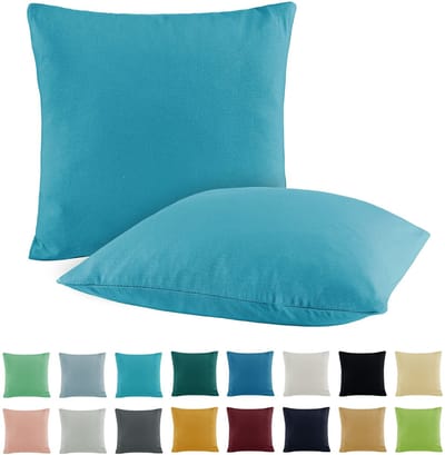 Dailygoods- Kussenslopen Set van 2 - Jersey Kussenslopen - 100% Katoen - 80 x 80 cm - Sierkussenhoezen - Kleur: Turquoise - Kussenhoezen