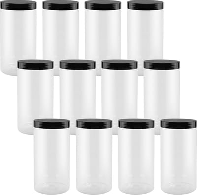 Voorraaddozen van 1000 ml, met deksel, kunststof, transparante kunststof potten met deksel, lege kunststof, voorraadcontainer, plastic dozen, inmaakpotten, rond, voor het bewaren van